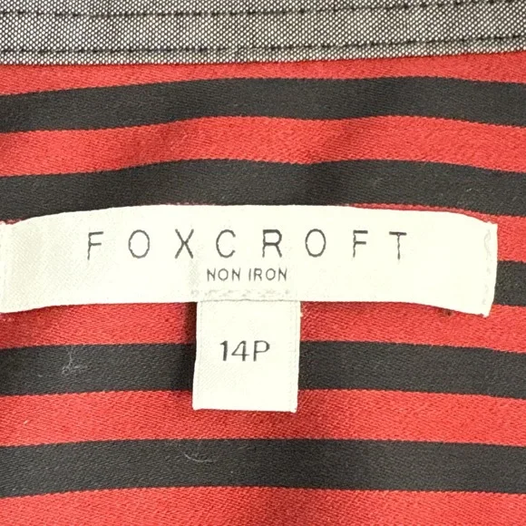 Foxcroft Top Womens 14P Red Black Striped Button Down Up Shirt Non Iron - Picture 5 of 7